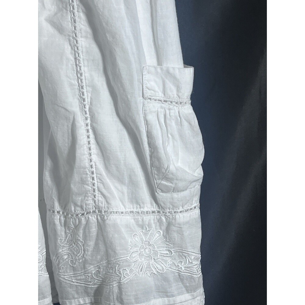 O’Neill Dress White M Tie Embroidered Festival Beach Boho Cowgirl Flowy Cotton - Picture 4 of 10